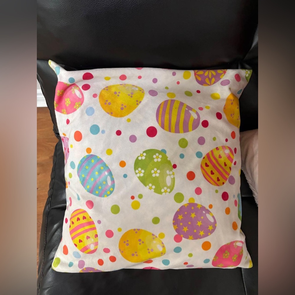Easter Egg Pattern Decorative Pillow Cover - White with Pastel Polka Dots